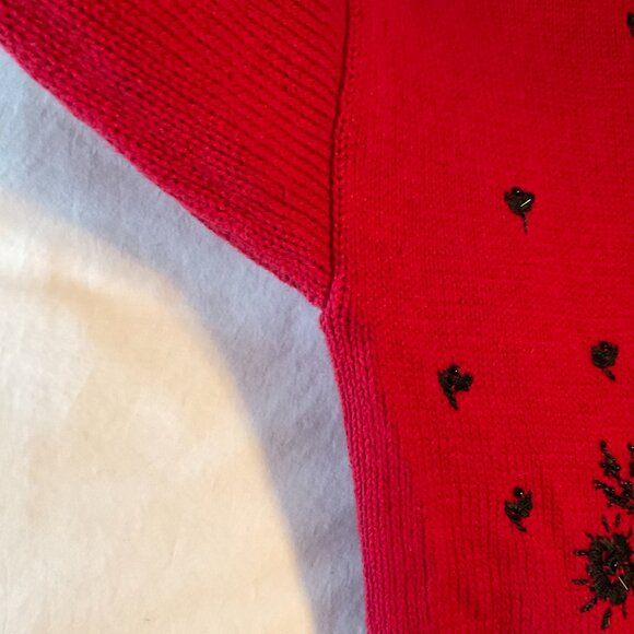 Heirloom Collectibles Women Large Sweater Cardigan Red Beaded Buttoned - Picture 5 of 15